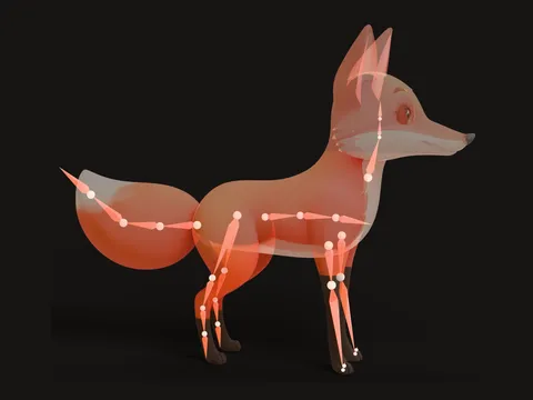 Side view of the sample fox rig, ready to import into a game engine