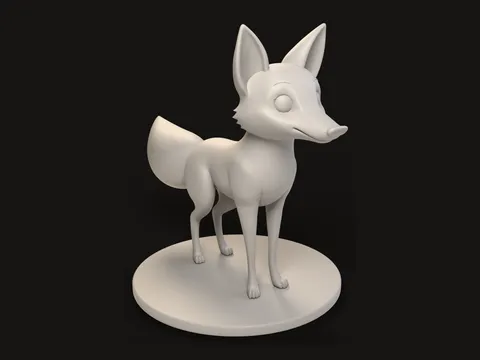 Grey fox figure on a round base, a render of a model made from one image