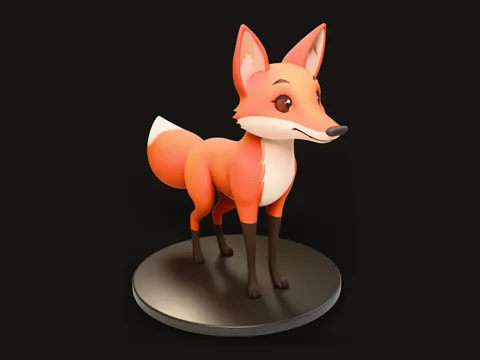 Painted fox figure on a dark base, rendered from a Bake3D model