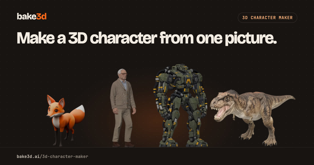 3D Character Maker: Make a Rigged Character From a Picture | Bake3D
